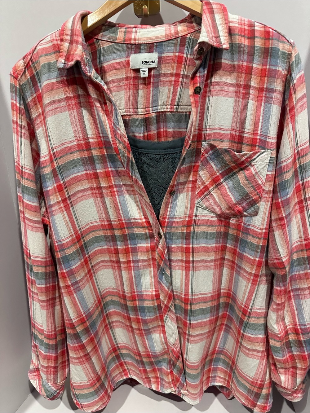 STS900 - BOHO Plaid Flannel 1X & Meadow Rue Green Tank — Two-Piece Bundle